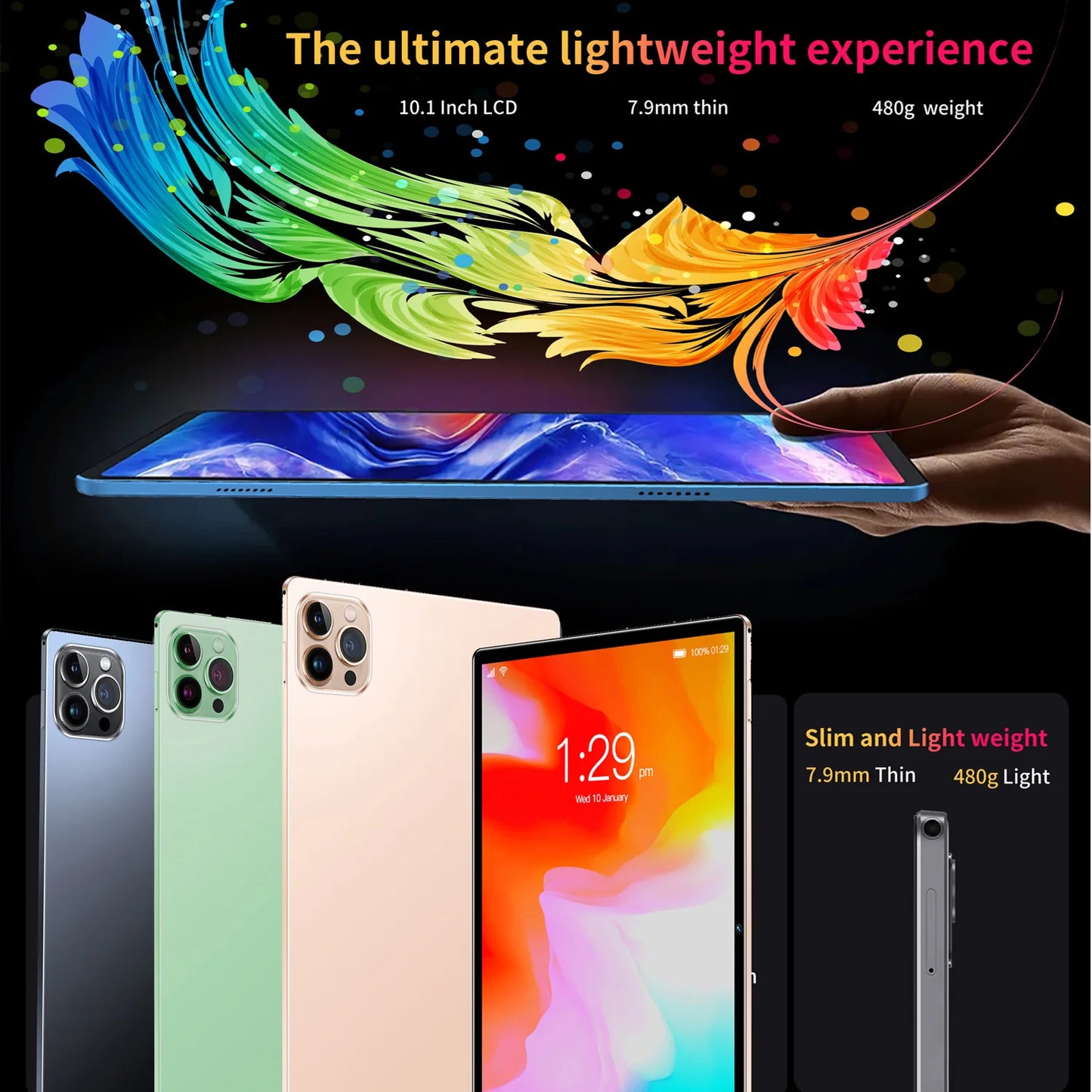 10.1-inch Tablet with 4GB RAM 64GB ROM, Android 11 System