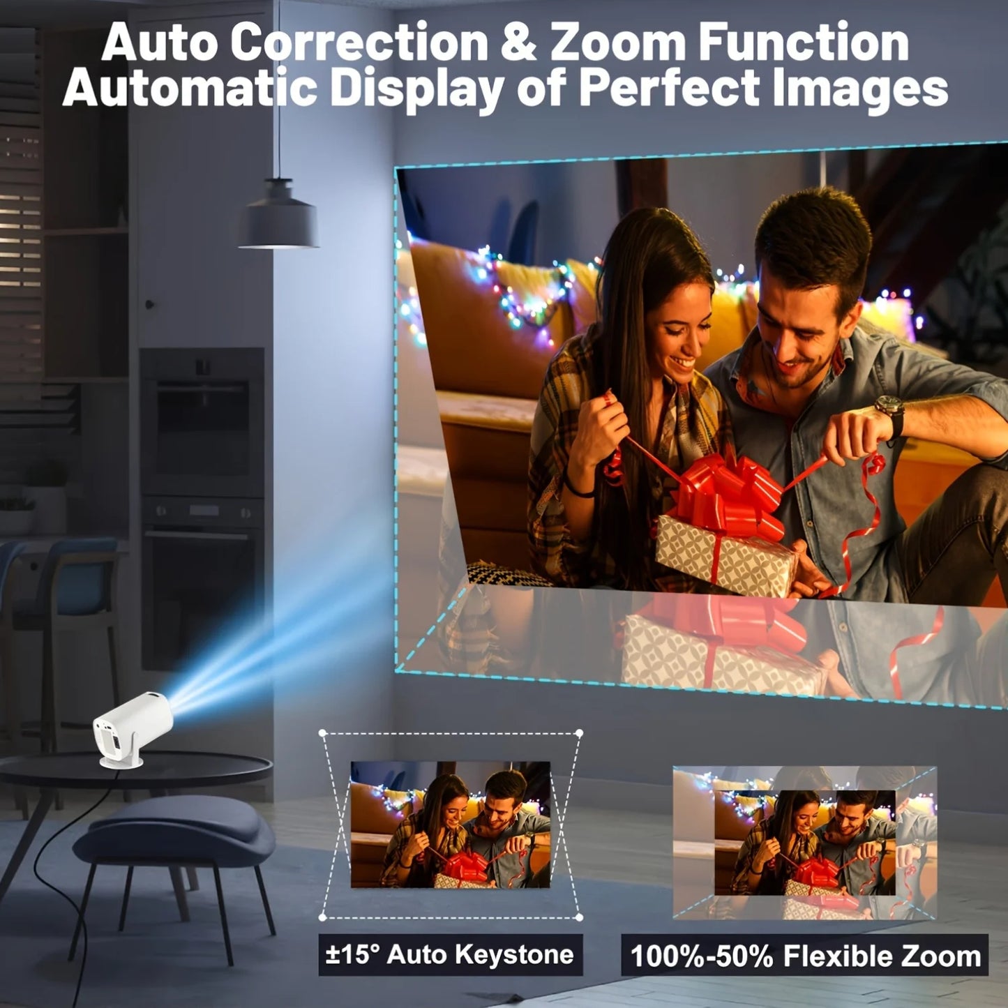 HD mini projector, supports 4K video, resolution 1280x720P