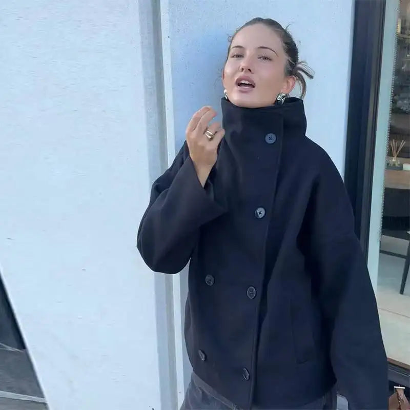 Women's Stand Collar Wool-Blend Coat