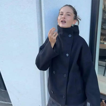 Women's Stand Collar Wool-Blend Coat