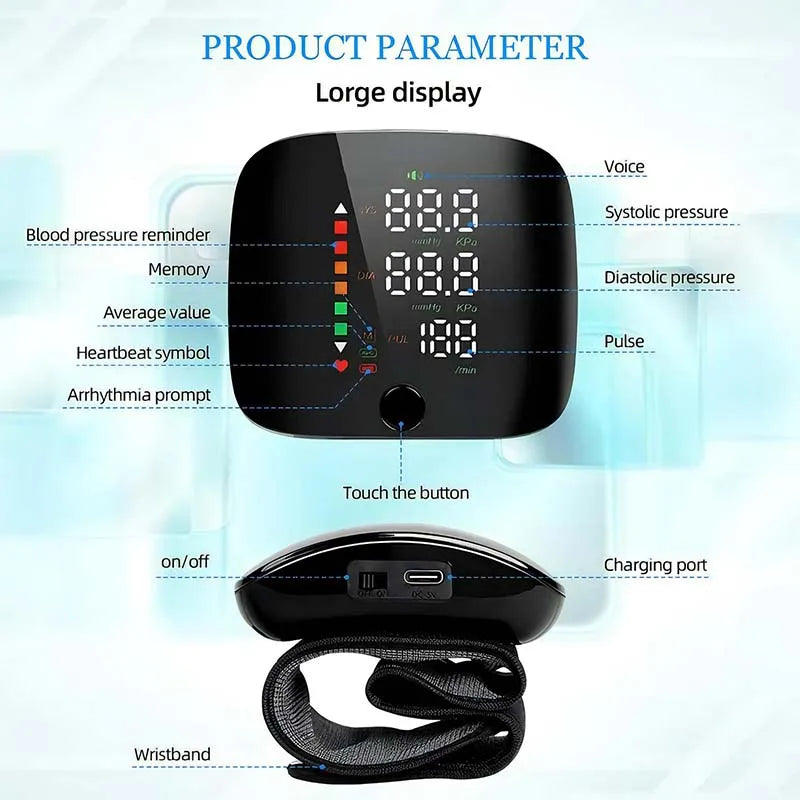 New Touch Screen LED Rechargeable Wrist Blood Pressure Monitor