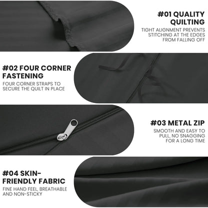 Good Nite King Duvet Cover Set - 200TC Stripe Pattern, Zipper Closure & Corner Ties