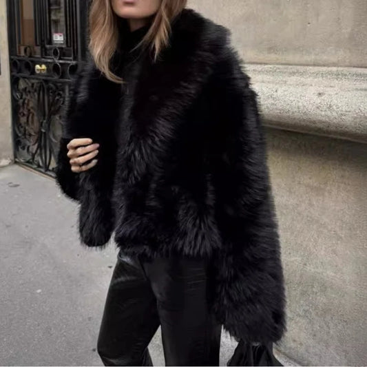 Wulend Women's Faux Fur Jacket | Y2K Short Coat with Turn-Down Collar