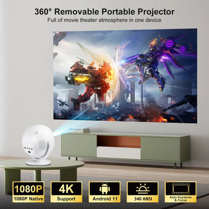 Salange Native 1080P 340ANSI 4K Mini Projector Andorid TV11.0 P360 360°