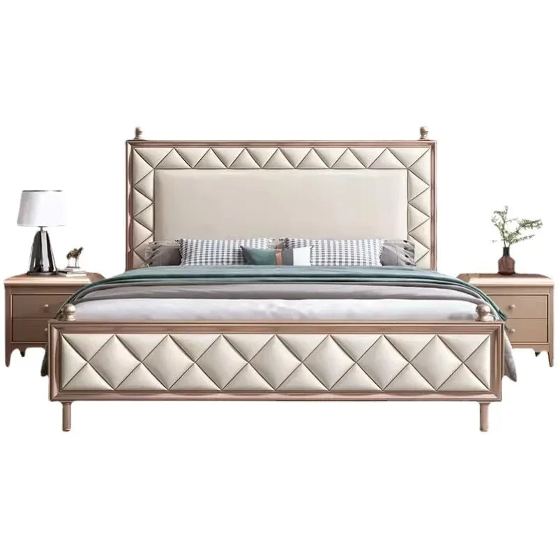 Simple modern American light luxury double master bedroom bed gold soft bed