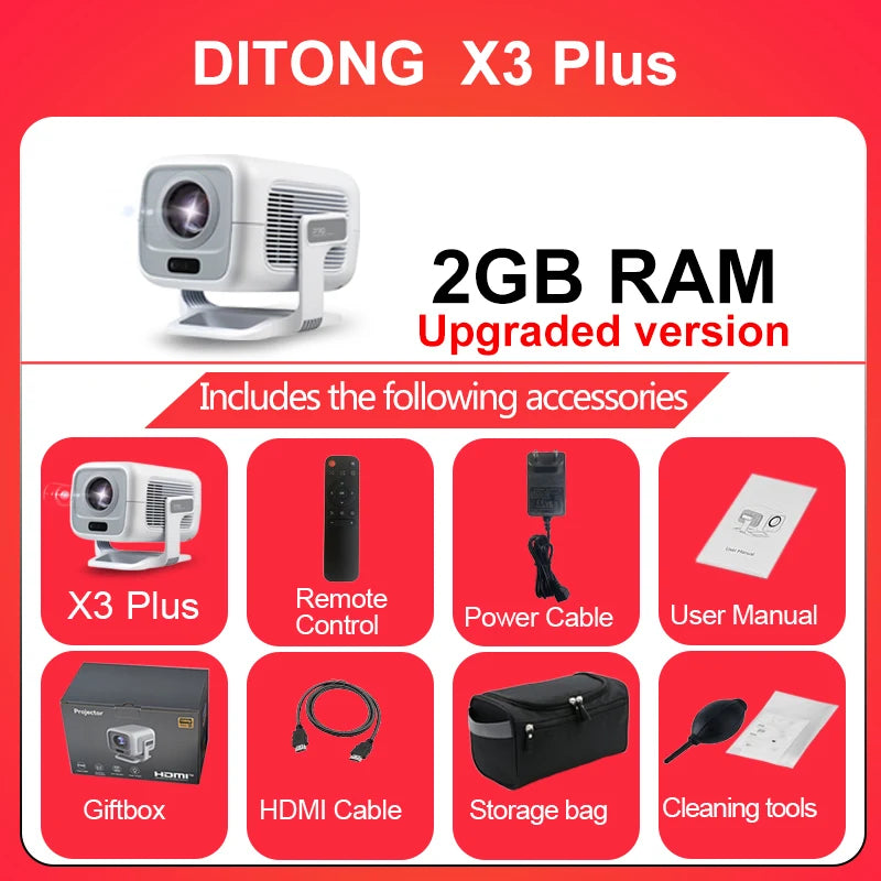 DITONG X3Plus HD projector Native 1080P support 4K WIFI6 BT5.4