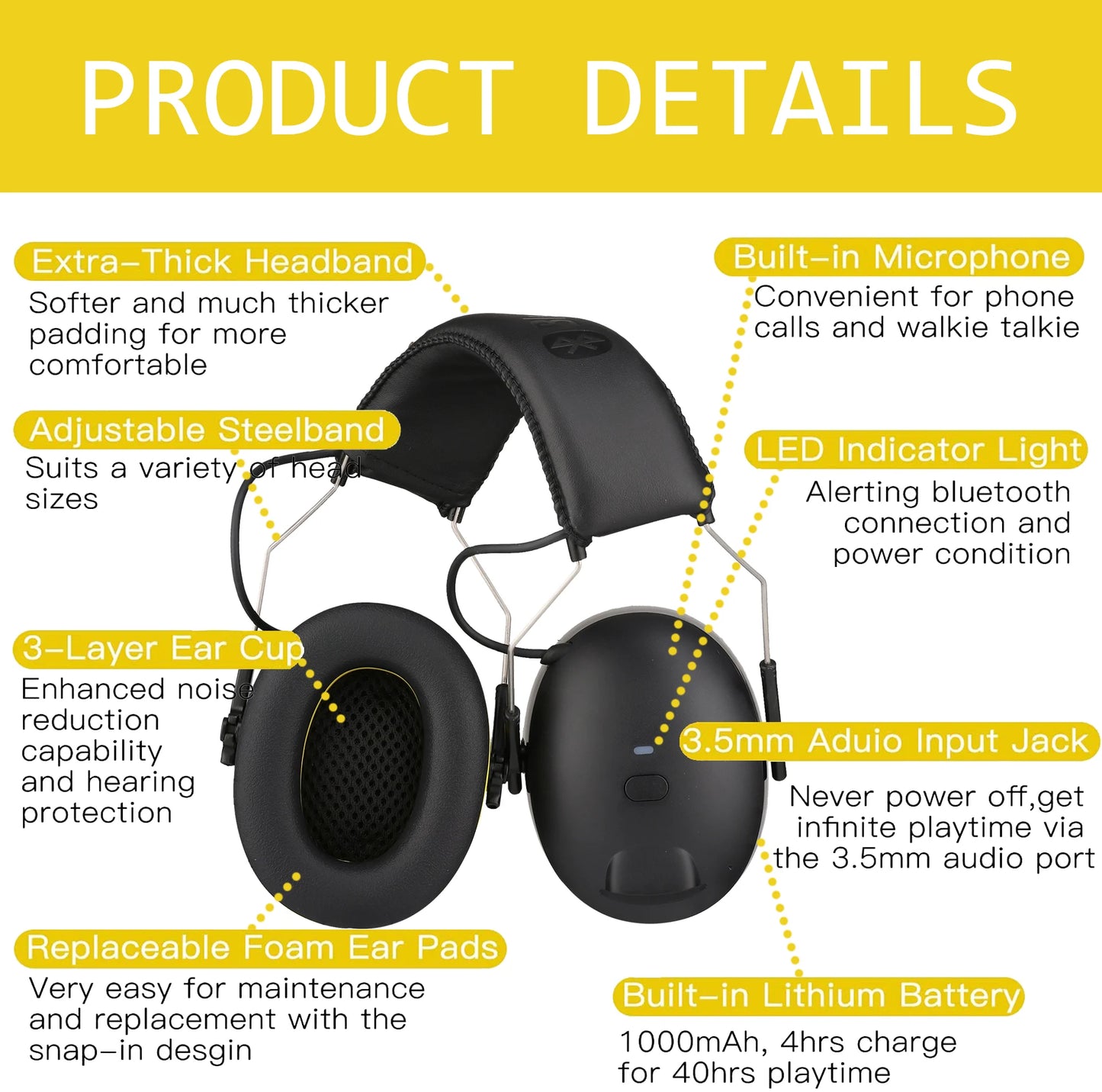 TuneGuard Pro - Bluetooth Earmuffs with Noise Reduction for Music & Safety