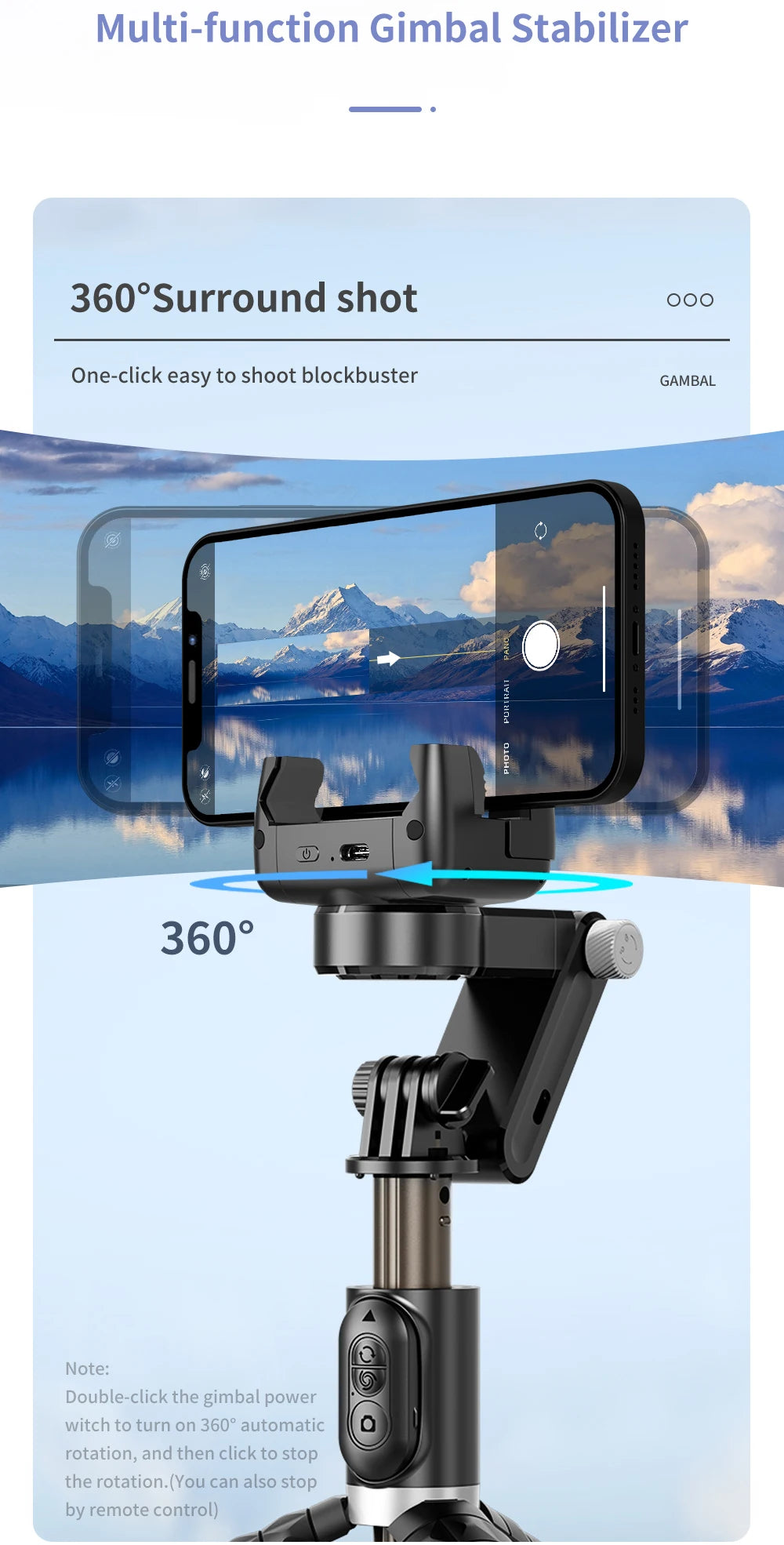 Selfie Stick Phone Gimbal Stabilizer For iPhone Android