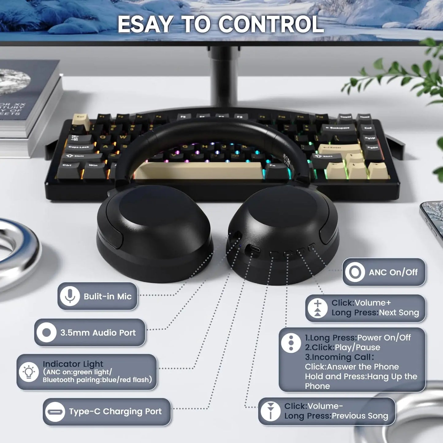 Attack Shark G300 Wireless Headphones | ENC Noise Cancellation for Immersive Sound