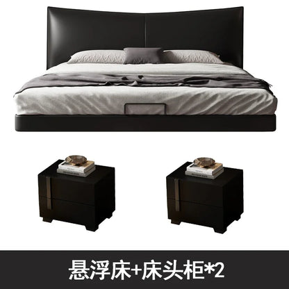 Black Leather Italian King Size Bed Frame