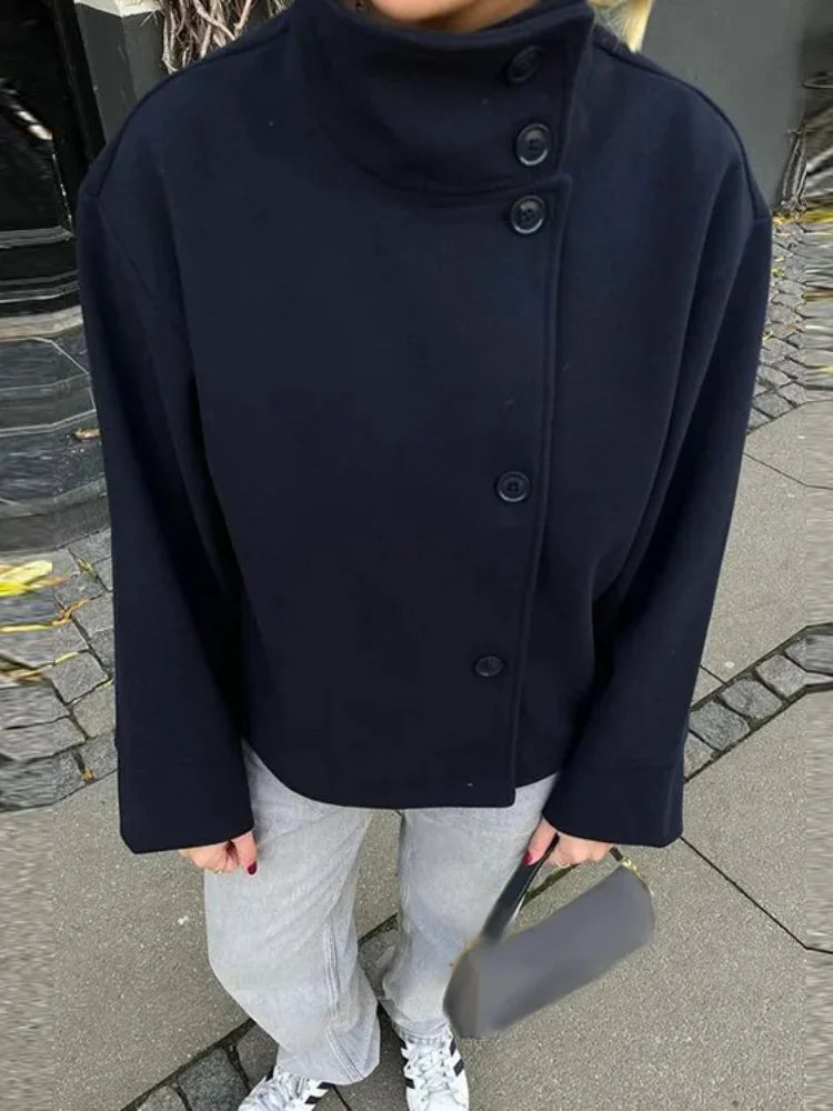 Women's Stand Collar Wool-Blend Coat