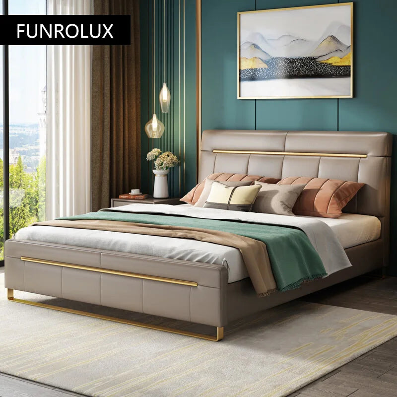 Modern bedroom  minimalist bed bedroom double bed1.8M master bedroom high box marriage bed leather art soft bed