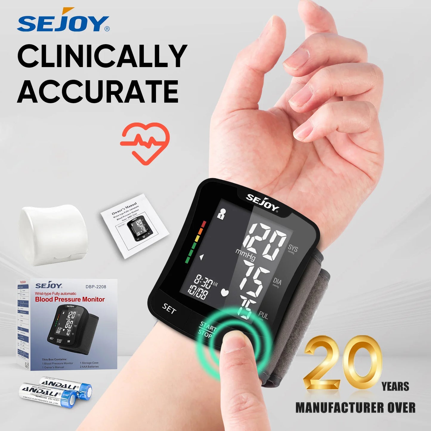 SEJOY Electronic Blood Pressure Monitor Wrist Cuff Tonometer