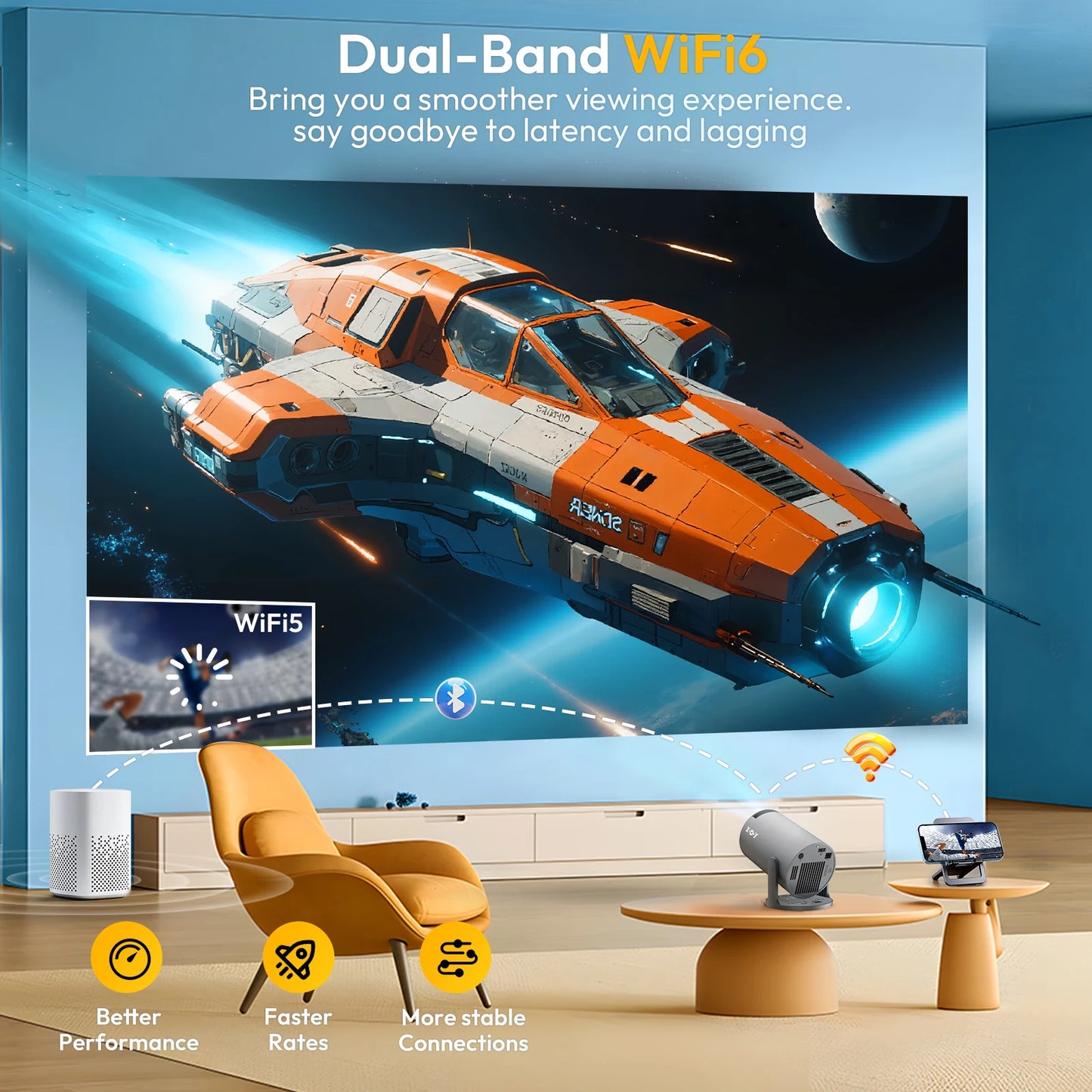 XGODY Smart Mini Projector with Android OS | Native 720P HD with 4K Input Support