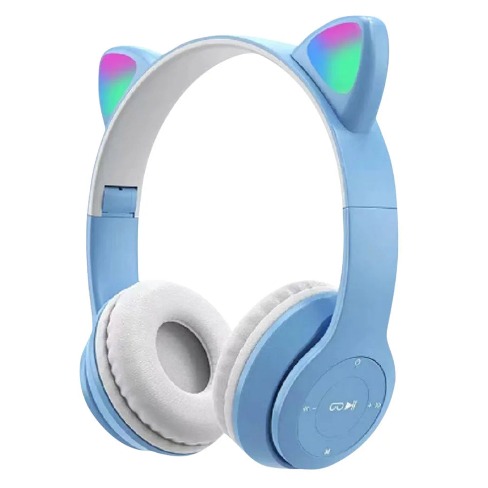 Cat Ear Headphones with LED Glow Lights | Wireless Bluetooth Over-Ear Headset
