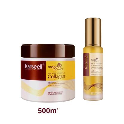 Karseell maca care system products including a jar and a bottle on a white background