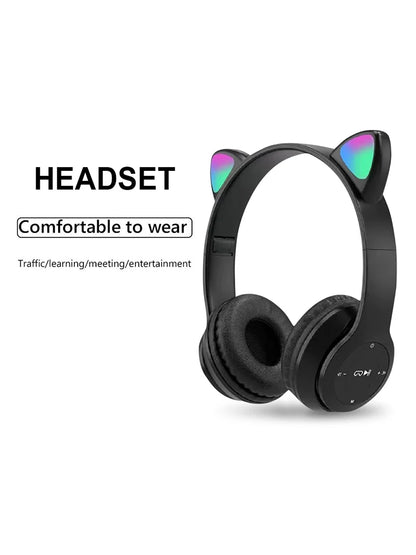 Cat Ear Headphones with LED Glow Lights | Wireless Bluetooth Over-Ear Headset