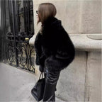 Wulend Women's Faux Fur Jacket | Y2K Short Coat with Turn-Down Collar