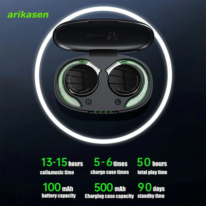Open Ear Headphones TWS Wireless Bluetooth Earphones Noise Cancelling Microphones Headsets with Lights for Night Runnning Sport