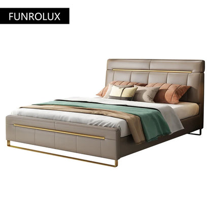 Modern bedroom  minimalist bed bedroom double bed1.8M master bedroom high box marriage bed leather art soft bed