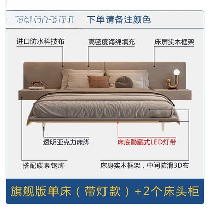 king size bedroom Suspended bed headboard twin wooden Technology cloth twin Double bed frames lamp cama matrimonial furniture