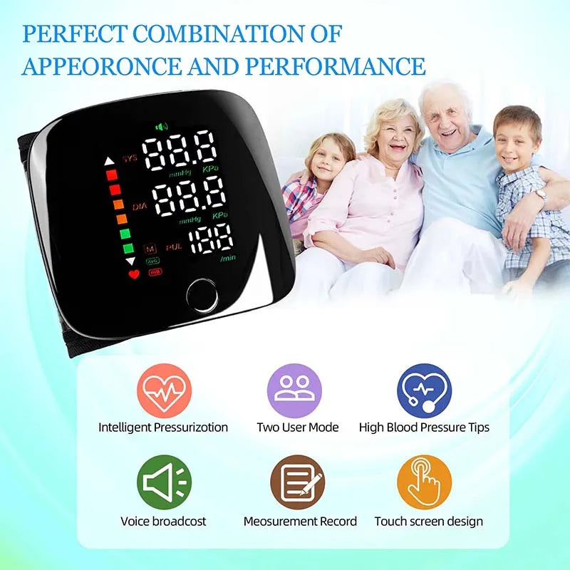 New Touch Screen LED Rechargeable Wrist Blood Pressure Monitor