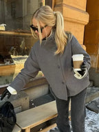 Women's Stand Collar Wool-Blend Coat