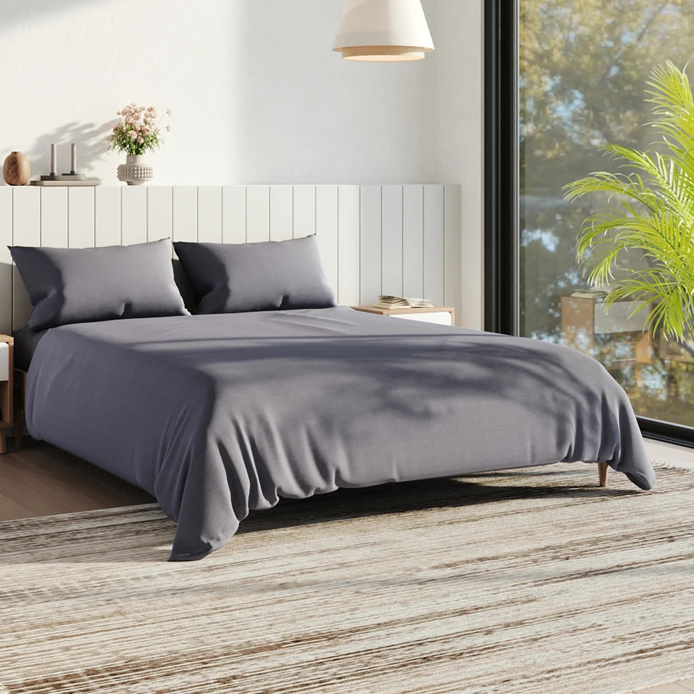 Lifeideas Linen-Style Sheet Set - 4-Piece, Silver-Grey, Easy-Care Polyester Blend