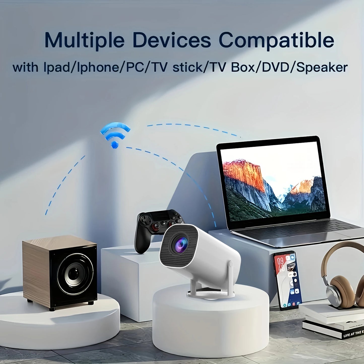 HD mini projector, supports 4K video, resolution 1280x720P