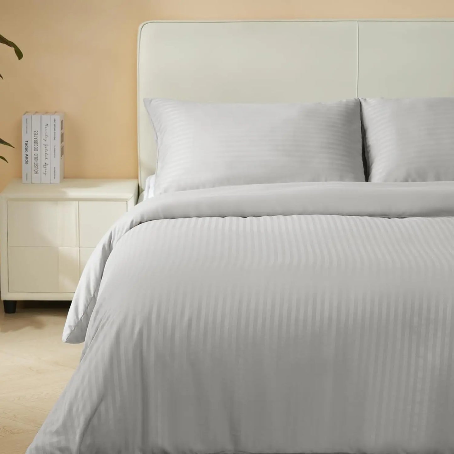 Good Nite King Duvet Cover Set - 200TC Stripe Pattern, Zipper Closure & Corner Ties