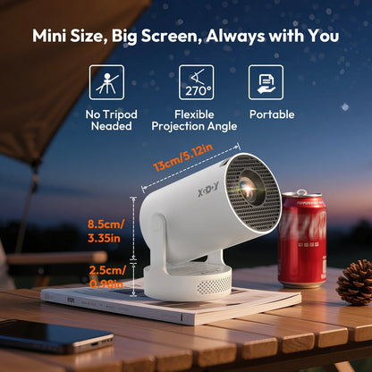 XGODY Gimbal 3S Short-Throw Projector | 720P HD, 250 ANSI Lumens, Android 11 with WiFi 6