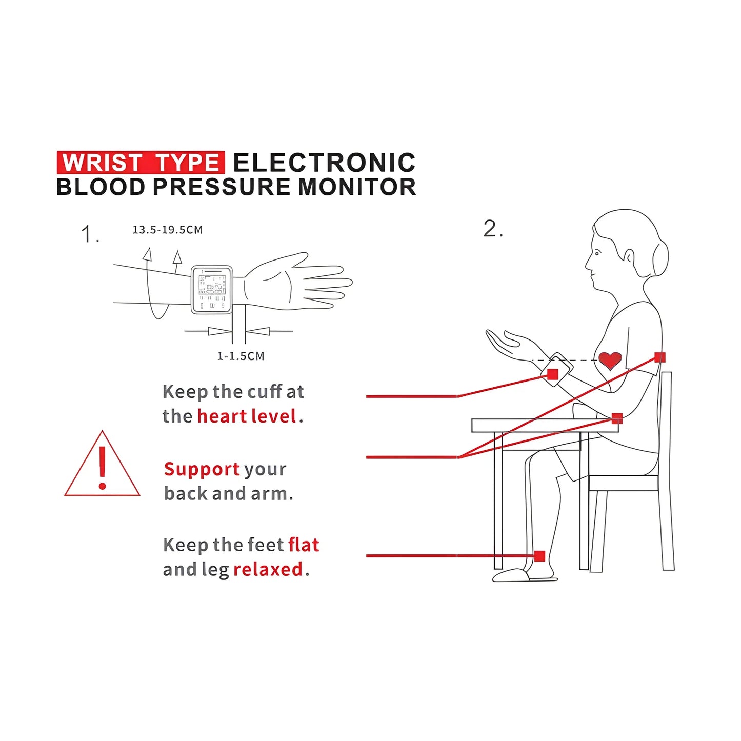 English Voice Activated Portable LED Wrist Blood Pressure Monitor