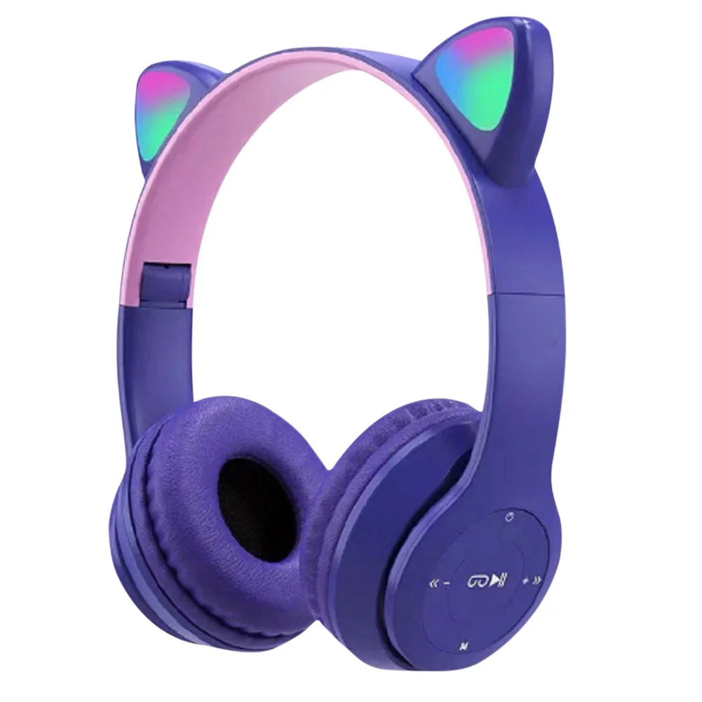 Cat Ear Headphones with LED Glow Lights | Wireless Bluetooth Over-Ear Headset