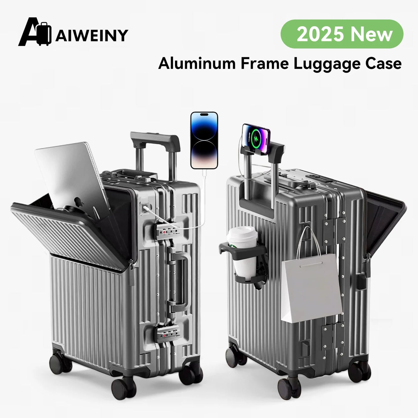 AIWEIN Aluminium Frame Suitcase PC Hard Shell