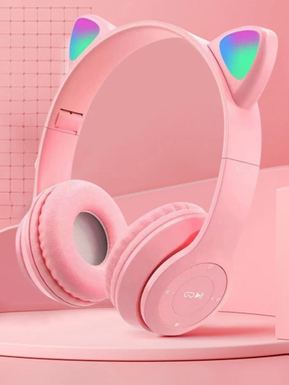 Cat Ear Headphones with LED Glow Lights | Wireless Bluetooth Over-Ear Headset