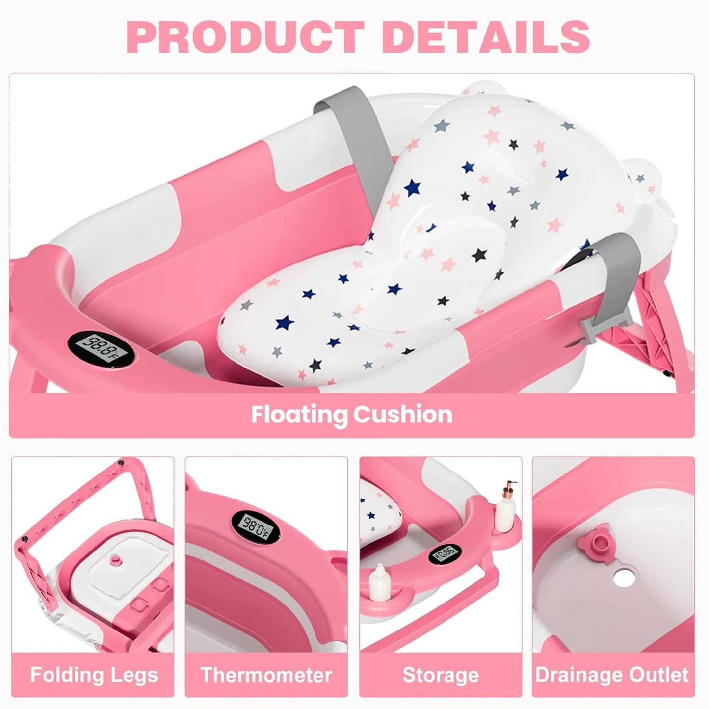 Portable Collapsible Baby Bathtub with Thermometer