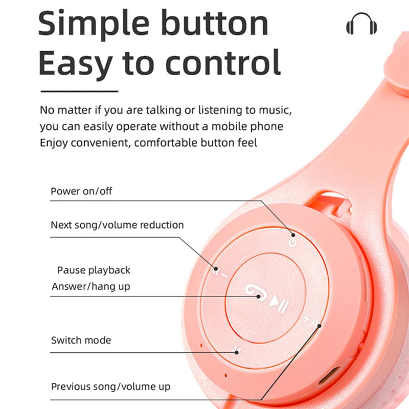 Foldable Kids Headphones - Wireless Bluetooth Over-Ear for Music & Gaming