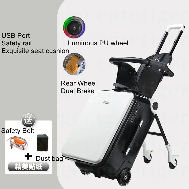 Can boarding suitcase Can sit and ride children's trolley bags lazy slip walker children's travel