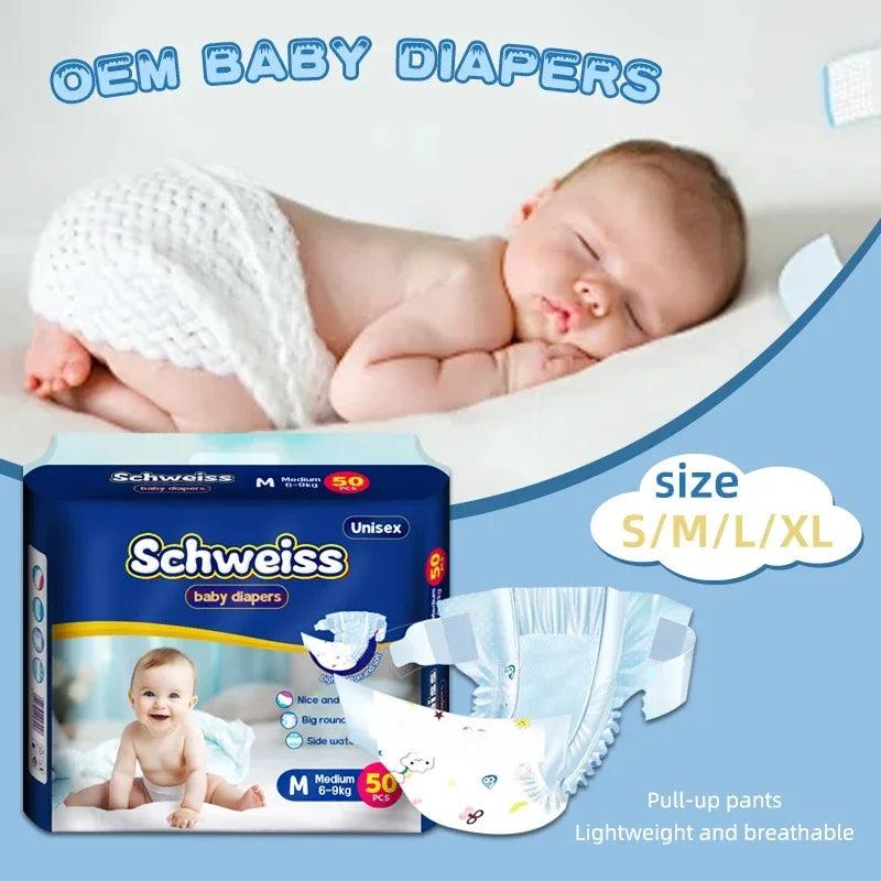 50pcs/1pack Baby Pull Up Diapers Soft Thin Breathable Super Absorbent Disposable Nappy for Newborns Wholesale Hot Sale