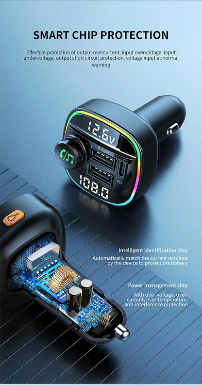 Bluetooth 5.0 FM Transmitter for Car, 22.5W Super Fast Charging & PD 20W Adapter