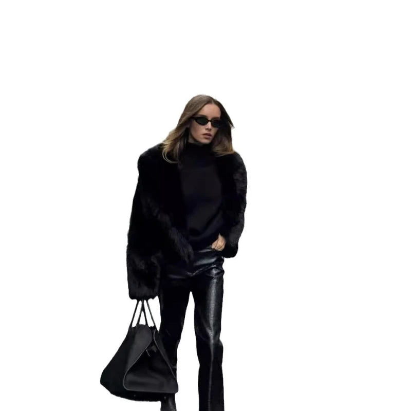 Wulend Women's Faux Fur Jacket | Y2K Short Coat with Turn-Down Collar
