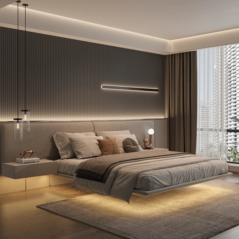 king size suspended bed with headboard