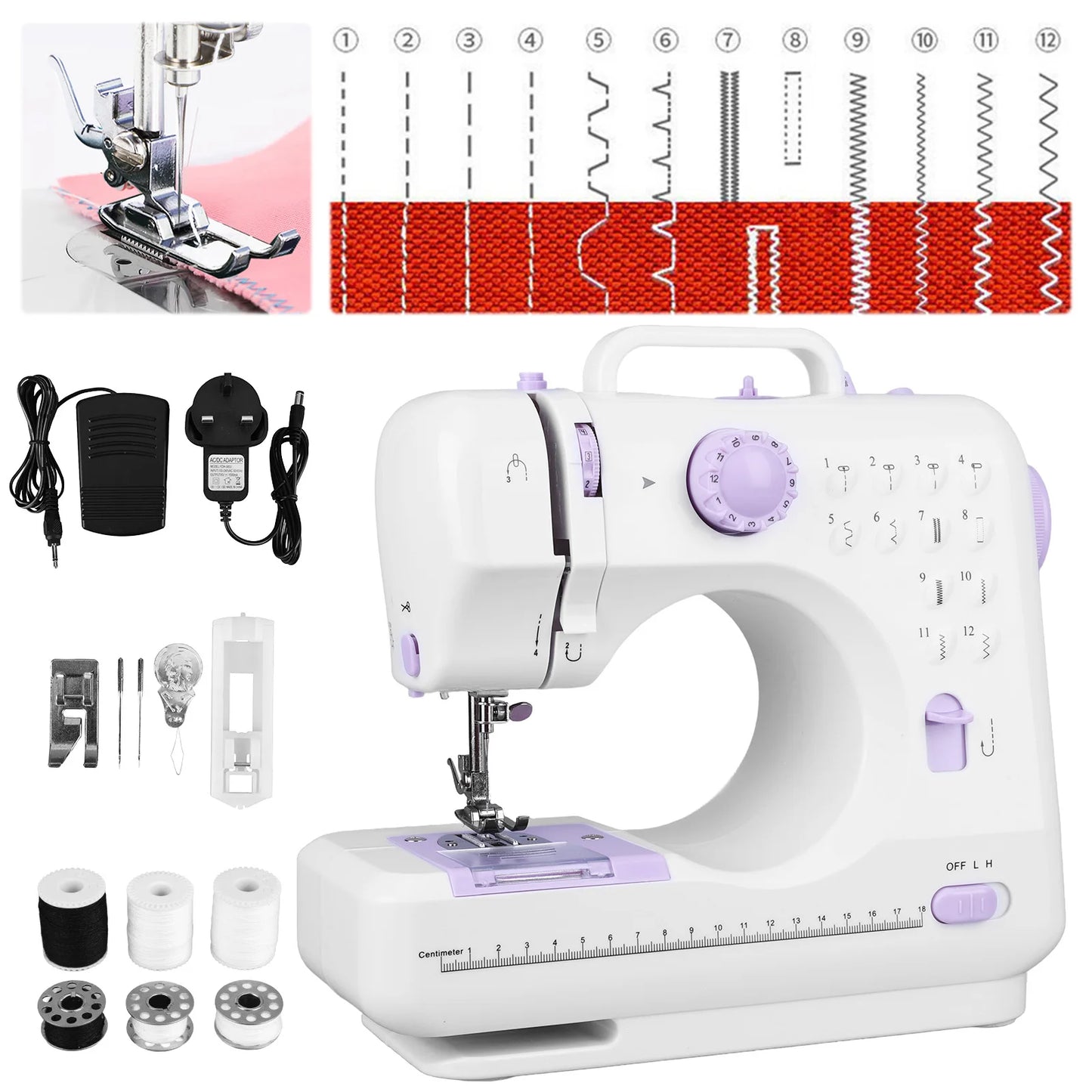 APWIKOGER 505A Portable Sewing Machine for Beginners | 12 Stitch Patterns with Foot Pedal