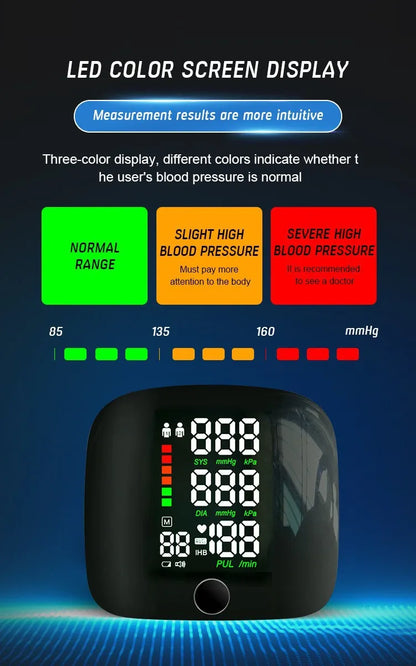 New Touch Screen LED Rechargeable Wrist Blood Pressure Monitor