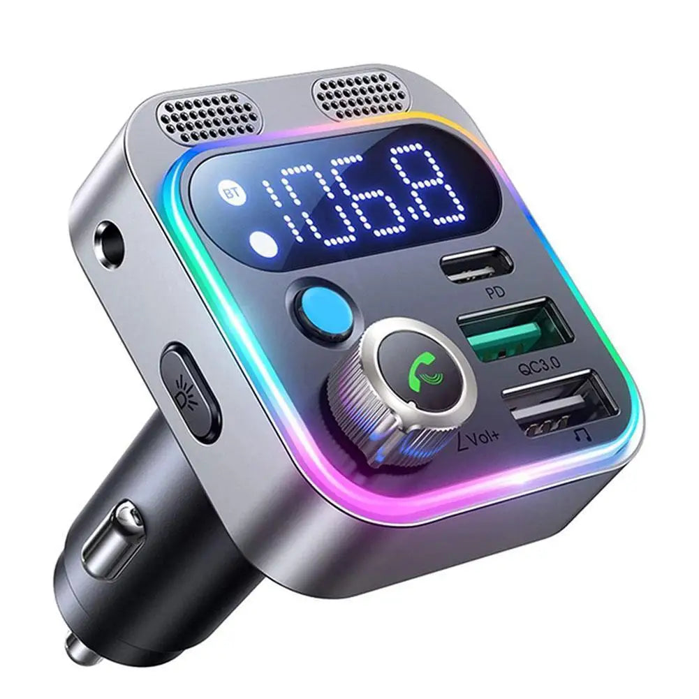 Bluetooth FM Transmitter, 48W Fast Charging, Hands-Free Calling, MP3 Playback