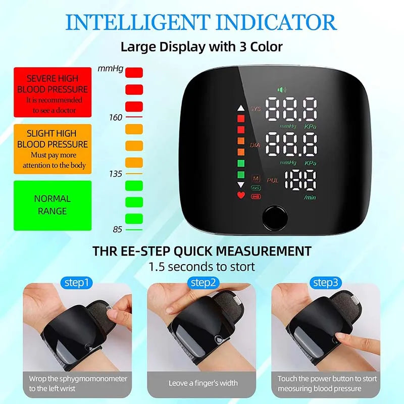 New Touch Screen LED Rechargeable Wrist Blood Pressure Monitor
