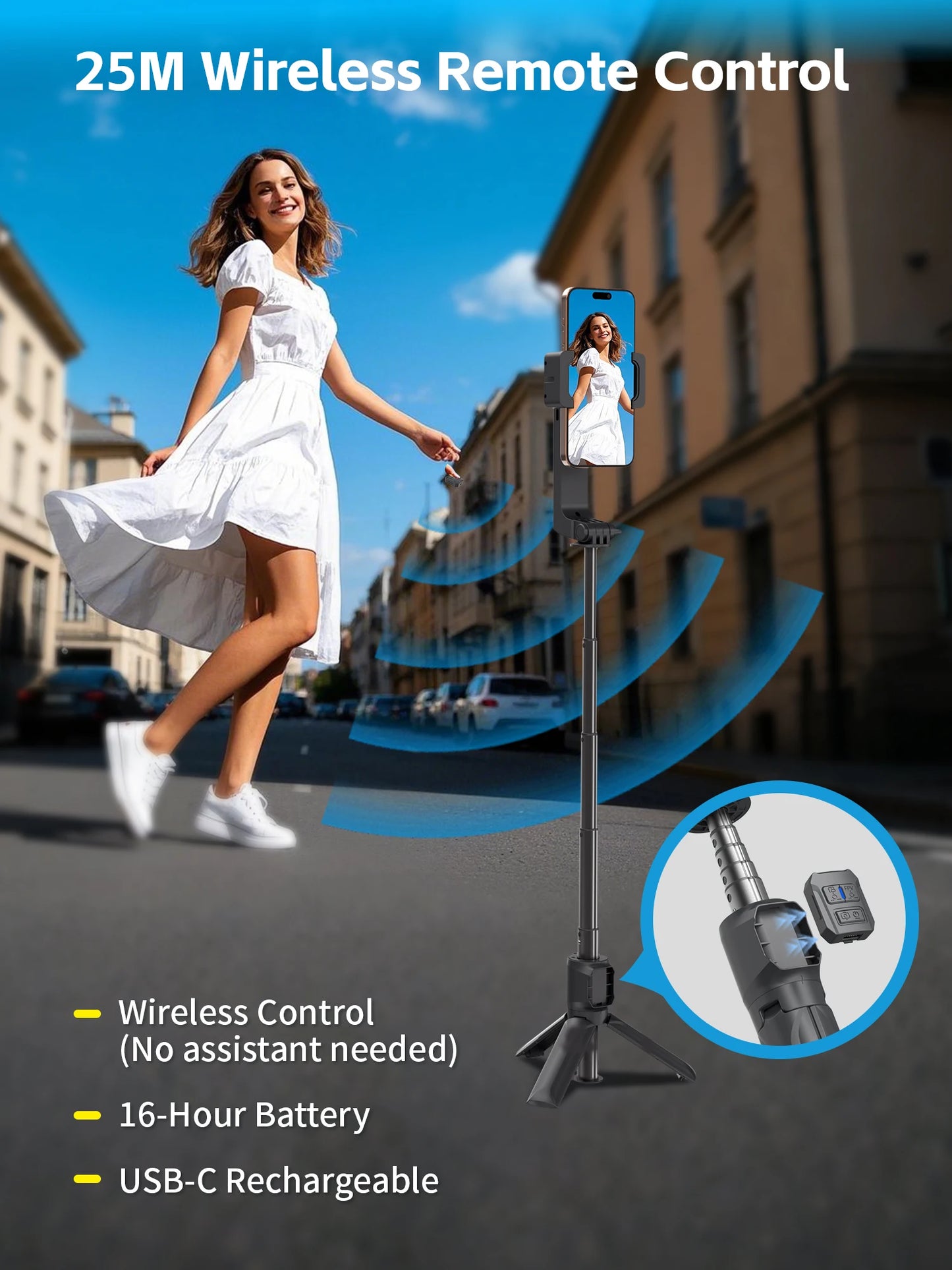 Selfie Stick Foldable Wireless Tripod Gimbal