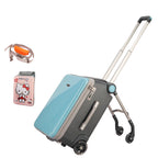 Blue and gray suitcase with a Hello Kitty product on a white background