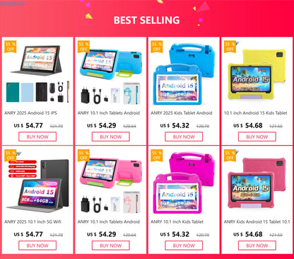 ANRY 2025 Kids Tablet Android 15 10.1 Inch A523 2.0GHZ 8GB