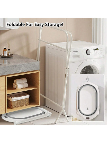 Baby Bath Tub with Stand (Foldable) – Thermometer, Ergonomic Cushion, Bath Pillow